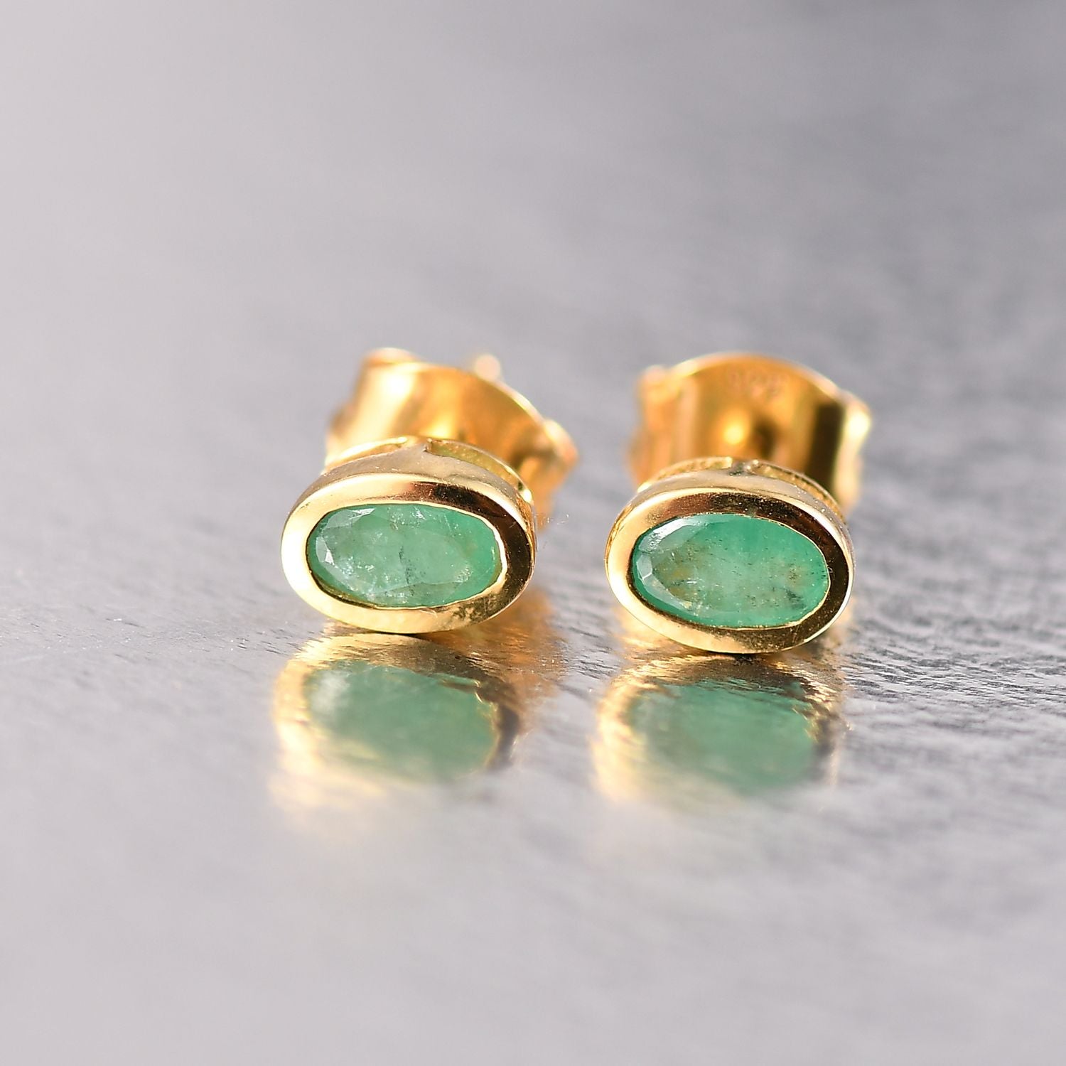 Kagem Sambischer Smaragd Ohrringe 925 Silber 750 Gelbgold Vermeil ca. 0.48 ct