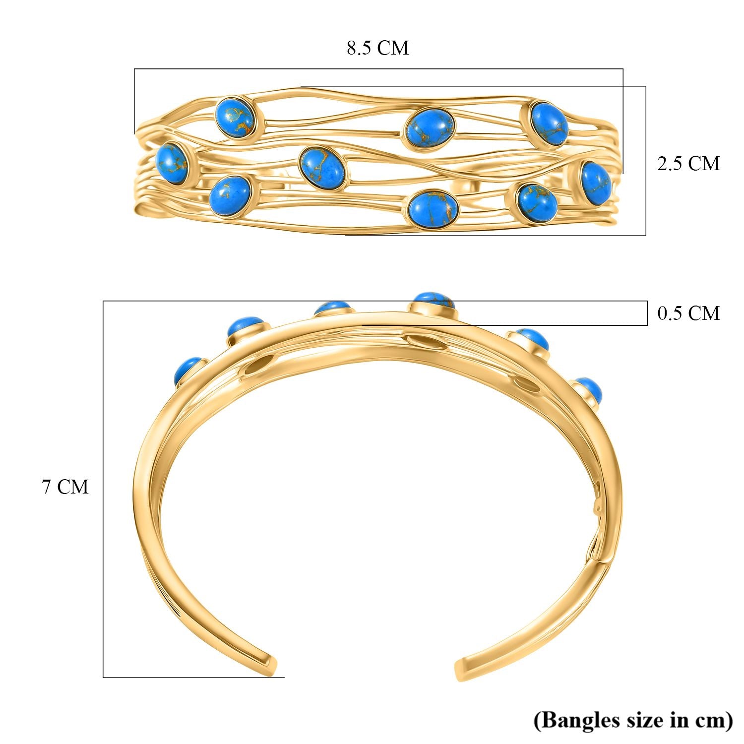 Blaues Türkis Armreif ca. 19 cm Nickelfreies Messing ca. 6.20 ct