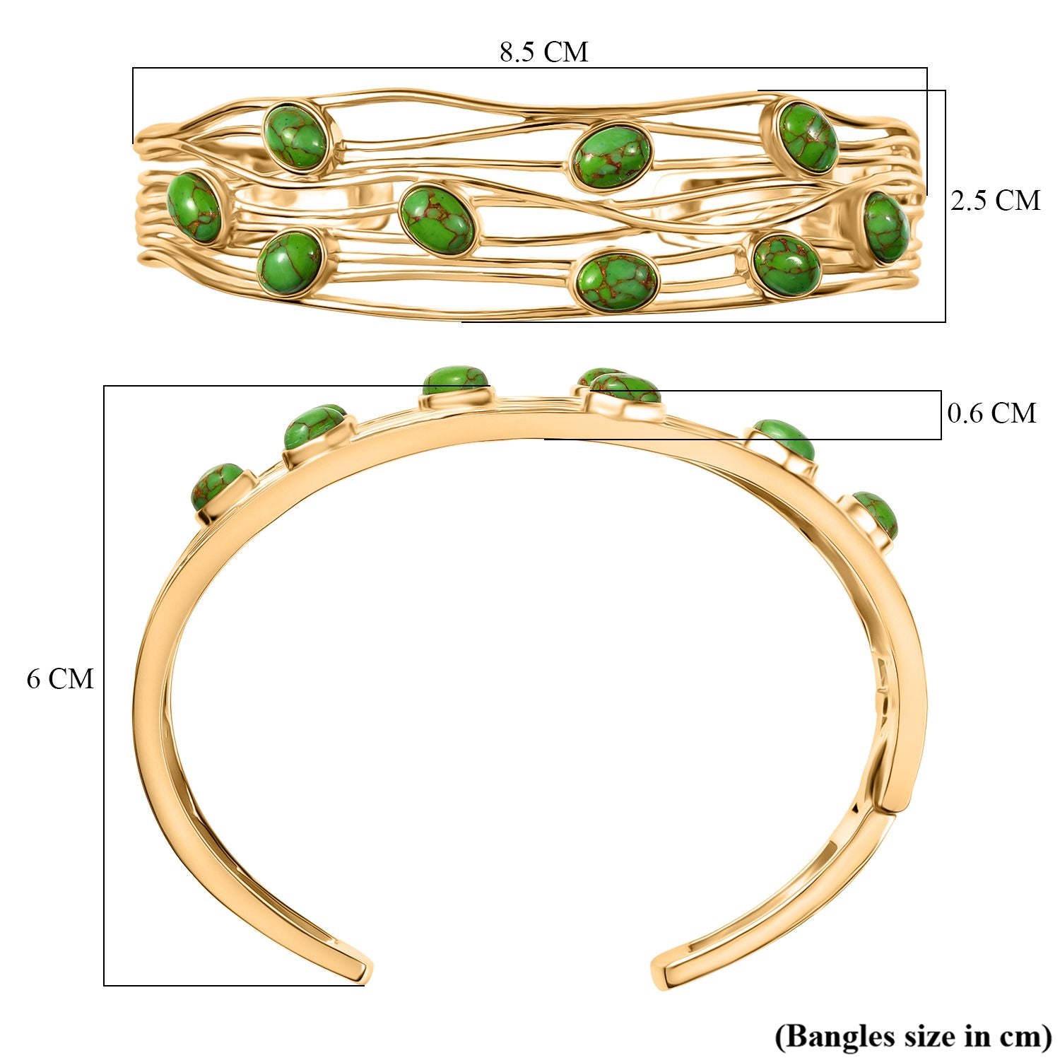 Grünes Türkis Armreif ca. 19 cm Nickelfreies Messing ca. 6.23 ct