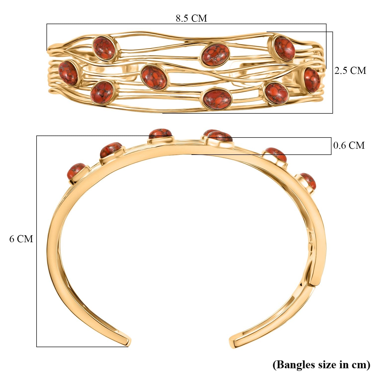 Orange Mohave Türkis Armreif ca. 19 cm Nickelfreies Messing ca. 6.61 ct