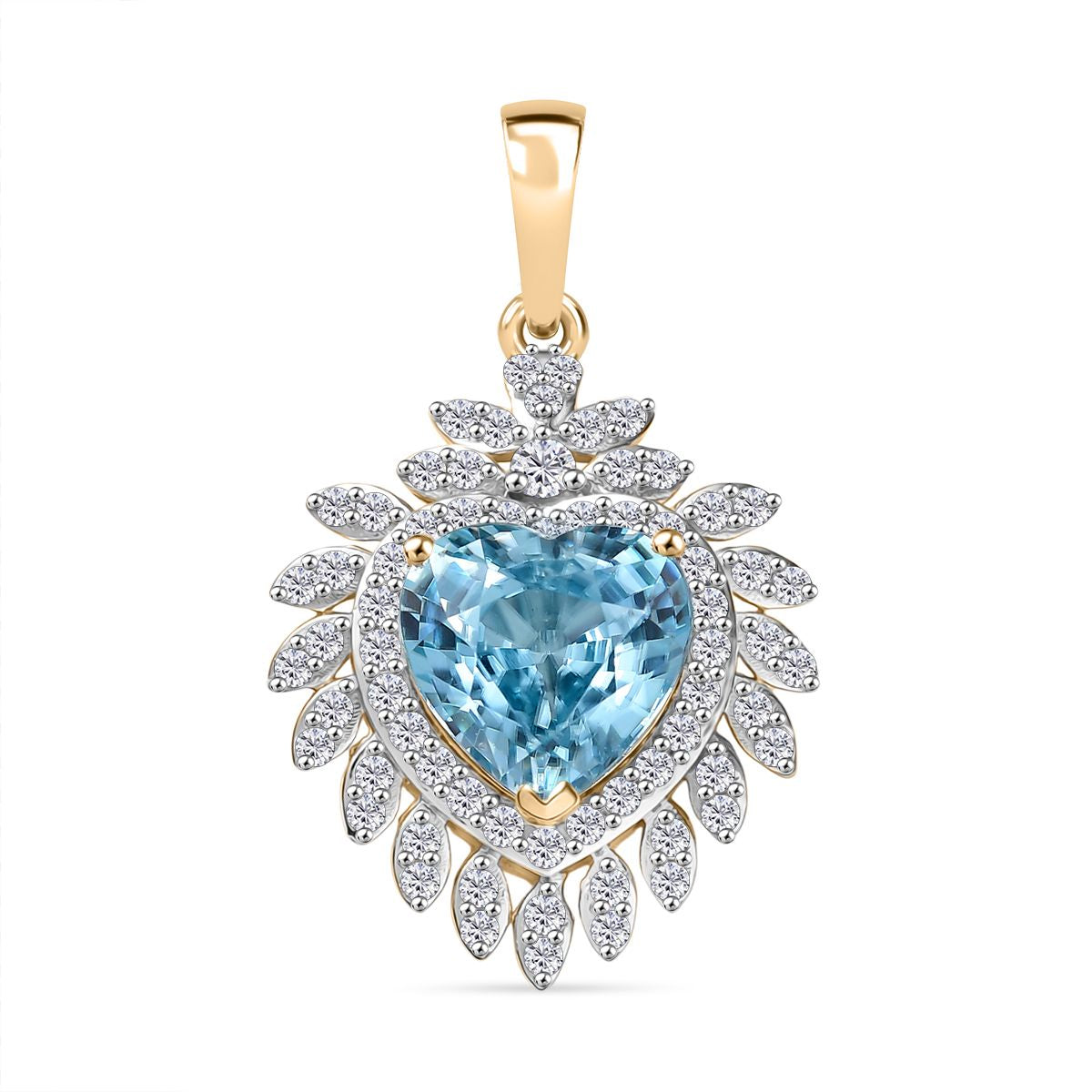 AAA Ratnakiri Blauer Zirkon, Weißer Diamant Anhänger 585 Gelbgold ca. 3.10 ct