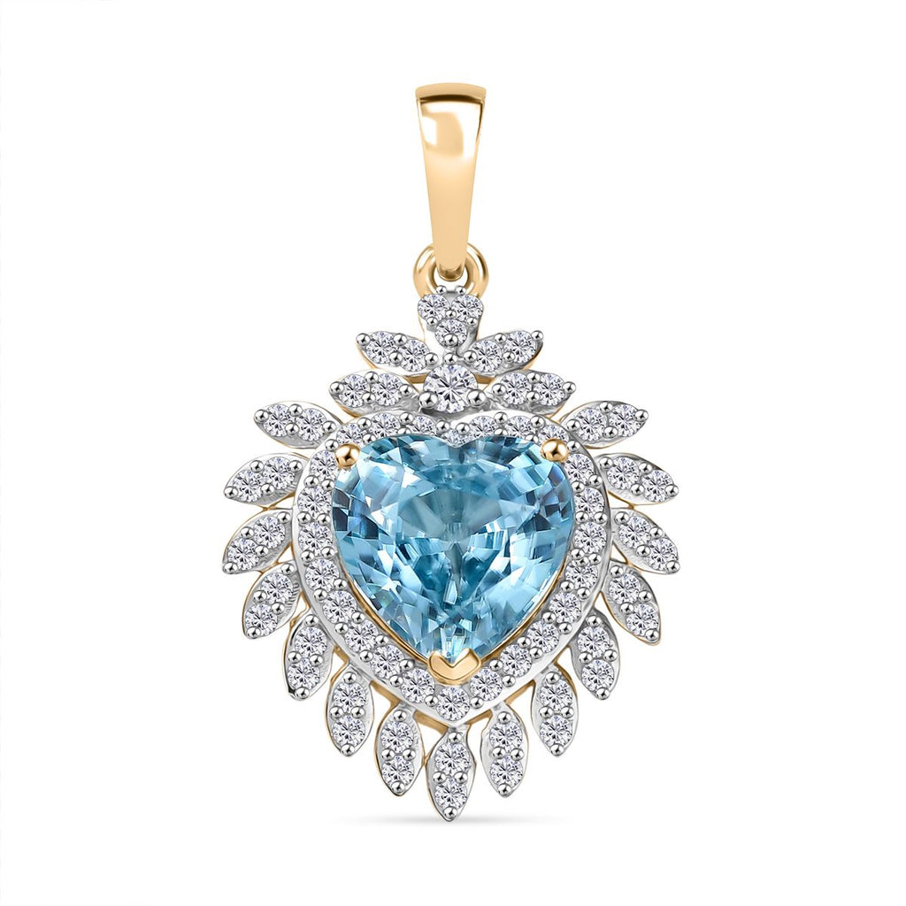 AAA Ratnakiri Blauer Zirkon, Weißer Diamant Anhänger 585 Gelbgold ca. 3.10 ct