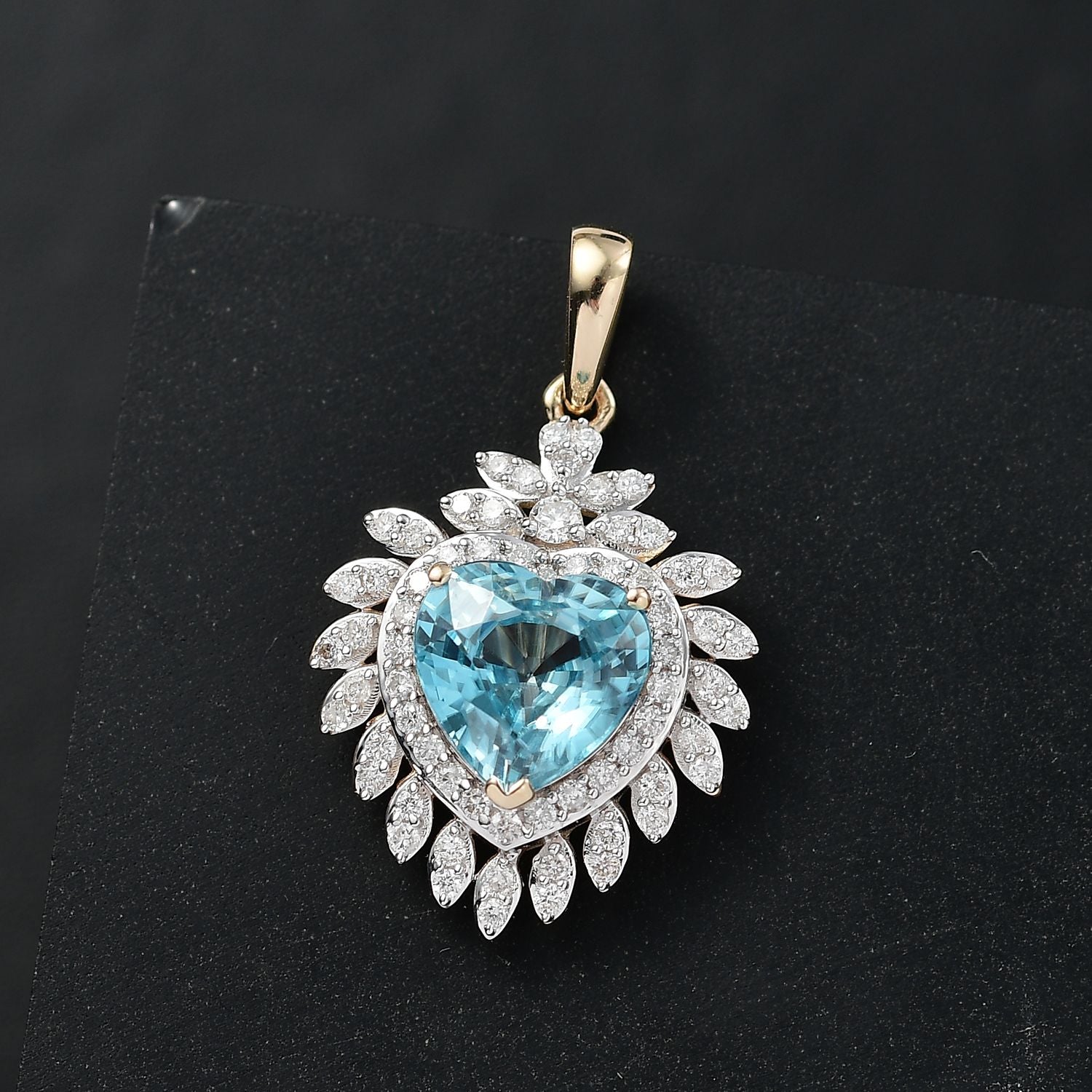 AAA Ratnakiri Blauer Zirkon, Weißer Diamant Anhänger 585 Gelbgold ca. 3.10 ct