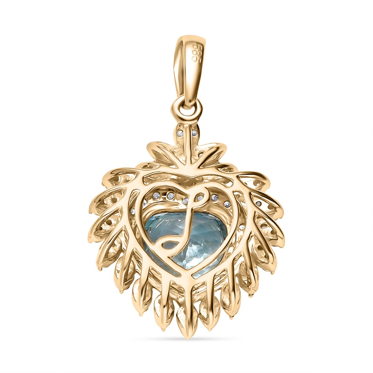 AAA Ratnakiri Blauer Zirkon, Weißer Diamant Anhänger 585 Gelbgold ca. 3.10 ct