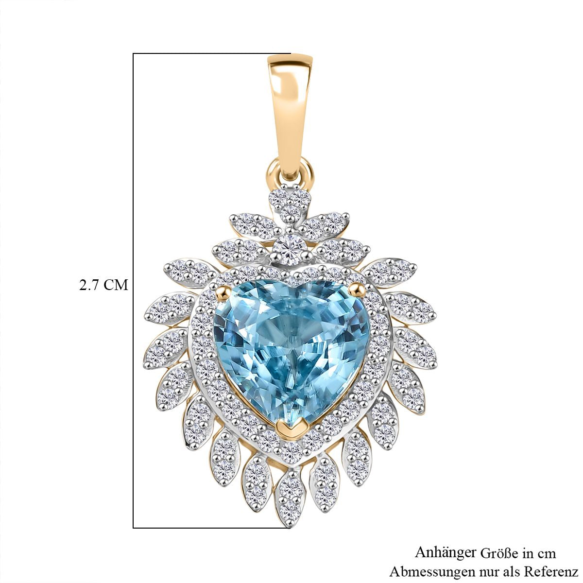 AAA Ratnakiri Blauer Zirkon, Weißer Diamant Anhänger 585 Gelbgold ca. 3.10 ct