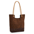 2er-Set Echtleder-Taschen, Shopper und Umhängetasche mit trendigem Leopardenmuster, Dunkelbraun