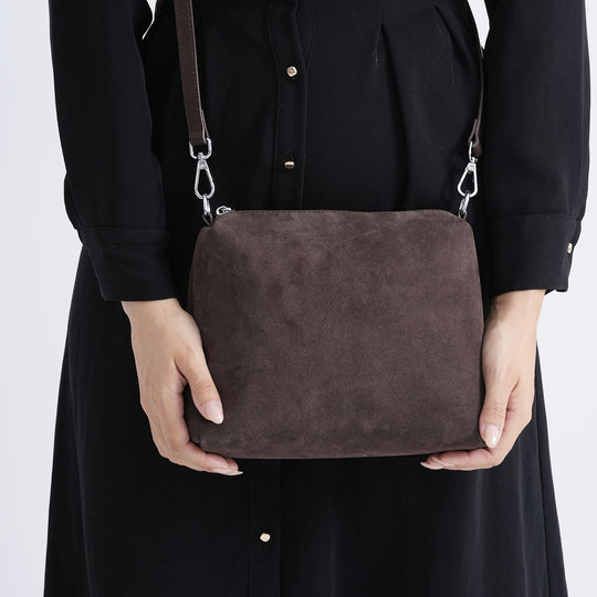 2er-Set Echtleder-Taschen, Shopper und Umhängetasche mit trendigem Leopardenmuster, Dunkelbraun