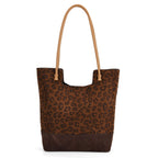 2er-Set Echtleder-Taschen, Shopper und Umhängetasche mit trendigem Leopardenmuster, Dunkelbraun