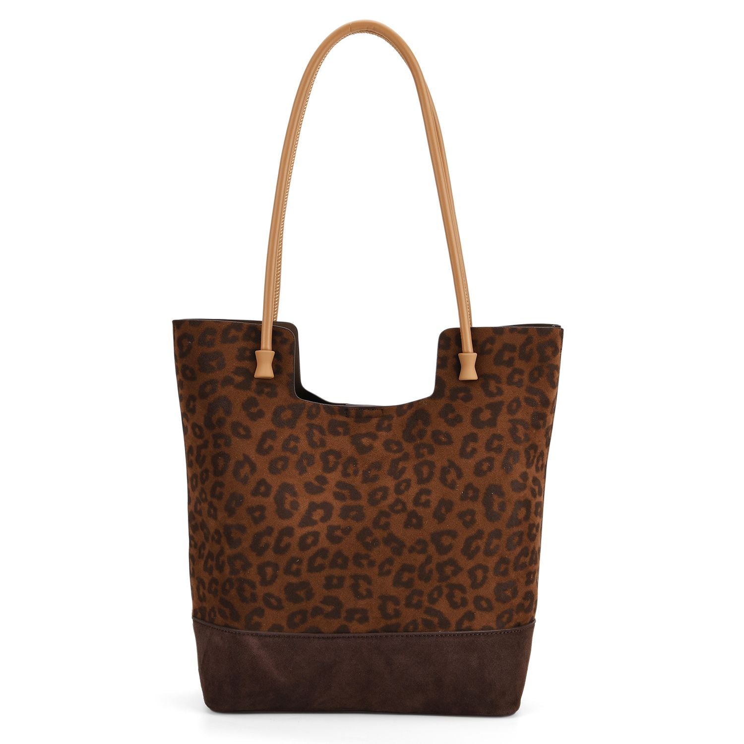 2er-Set Echtleder-Taschen, Shopper und Umhängetasche mit trendigem Leopardenmuster, Dunkelbraun