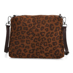 2er-Set Echtleder-Taschen, Shopper und Umhängetasche mit Leopardenmuster und unifarbenem Kontrast, Dunkelkaffee