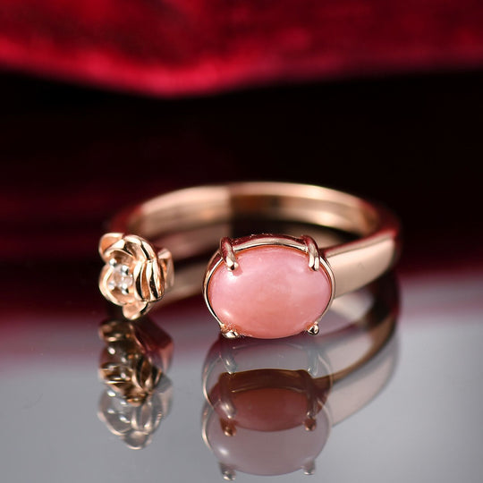 Herzklang - D joy AA Vinicunca-Peruanischer Opal, Weißer Zirkon Ring 925 Silber 750 rosévergoldet ca. 1.22 ct
