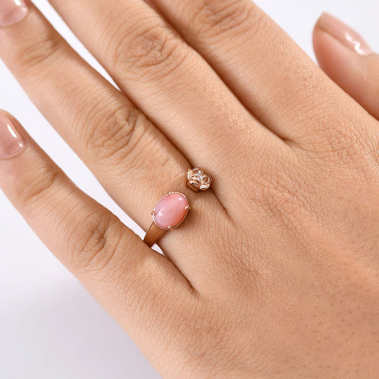 Herzklang - D joy AA Vinicunca-Peruanischer Opal, Weißer Zirkon Ring 925 Silber 750 rosévergoldet ca. 1.22 ct