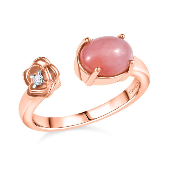 Herzklang - D joy AA Vinicunca-Peruanischer Opal, Weißer Zirkon Ring 925 Silber 750 rosévergoldet ca. 1.22 ct