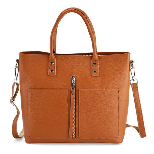 Echtleder Crossbody Tasche, mehrere Fächer, Reißverschluss vorne, 31 x 12.5 x 29 cm, Schwarz