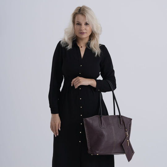 2er-Set Echtleder-Shopper, stilvolle Handtaschen mit passendem Reißverschluss-Etui, Altrosa