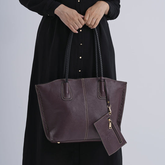 2er-Set Echtleder-Shopper, stilvolle Handtaschen mit passendem Reißverschluss-Etui, Altrosa