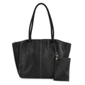 2er-Set Echtleder-Shopper, stilvolle Handtaschen mit passendem Reißverschluss-Etui, Schwarz