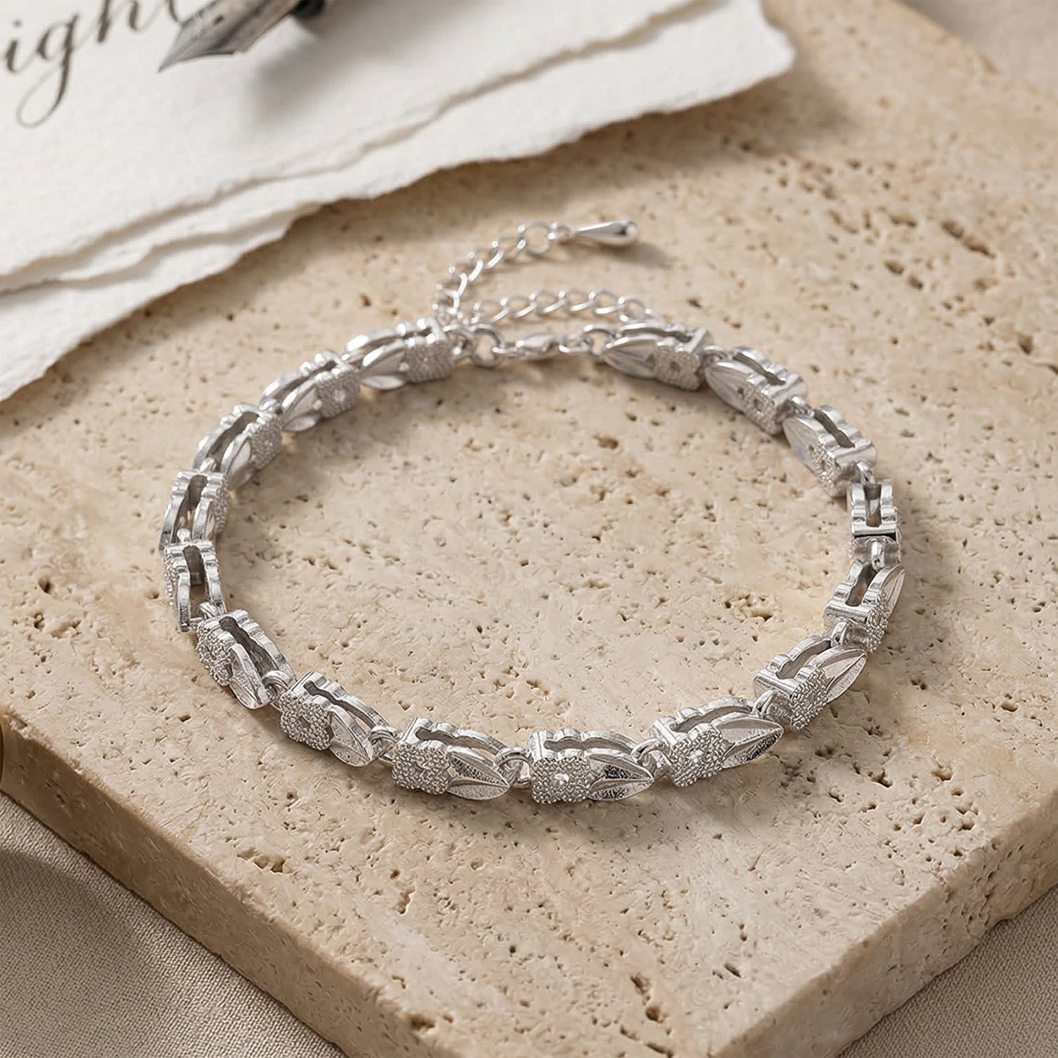Klassisches Gliederarmband, S-Hakenverschluss mit Verlängerungskette, nickelfreies Messing, ca. 18-21 cm, Silberfarben
