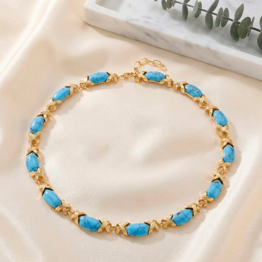 Blaue Howlit Halskette, ca. 45 cm + 5 cm Extender, gelb vergoldet ca. 250.00 ct