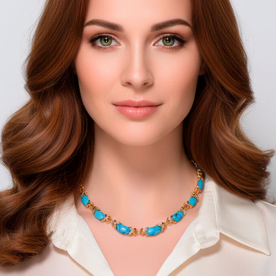 Blaue Howlit Halskette, ca. 45 cm + 5 cm Extender, gelb vergoldet ca. 250.00 ct