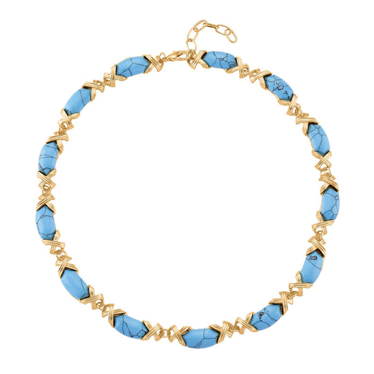 Blaue Howlit Halskette, ca. 45 cm + 5 cm Extender, gelb vergoldet ca. 250.00 ct