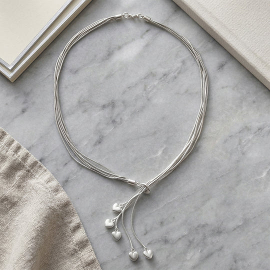 Lariat-Halskette mit Herz-Charms, nickelfreies Messing , ca. 50 cm