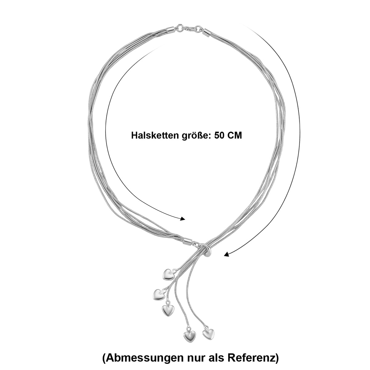 Lariat-Halskette mit Herz-Charms, nickelfreies Messing , ca. 50 cm
