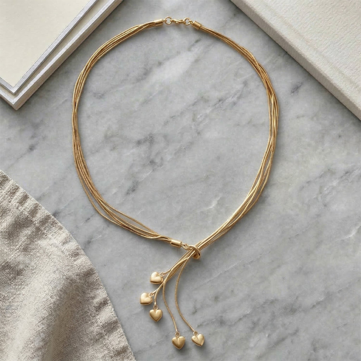 Lariat-Halskette mit Herz-Charms, nickelfreies Messing , ca. 50 cm