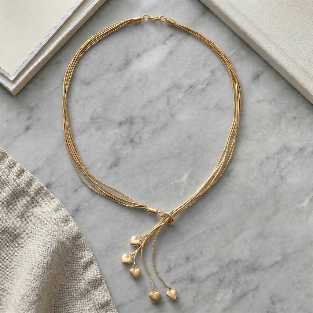 Lariat-Halskette mit Herz-Charms, nickelfreies Messing , ca. 50 cm