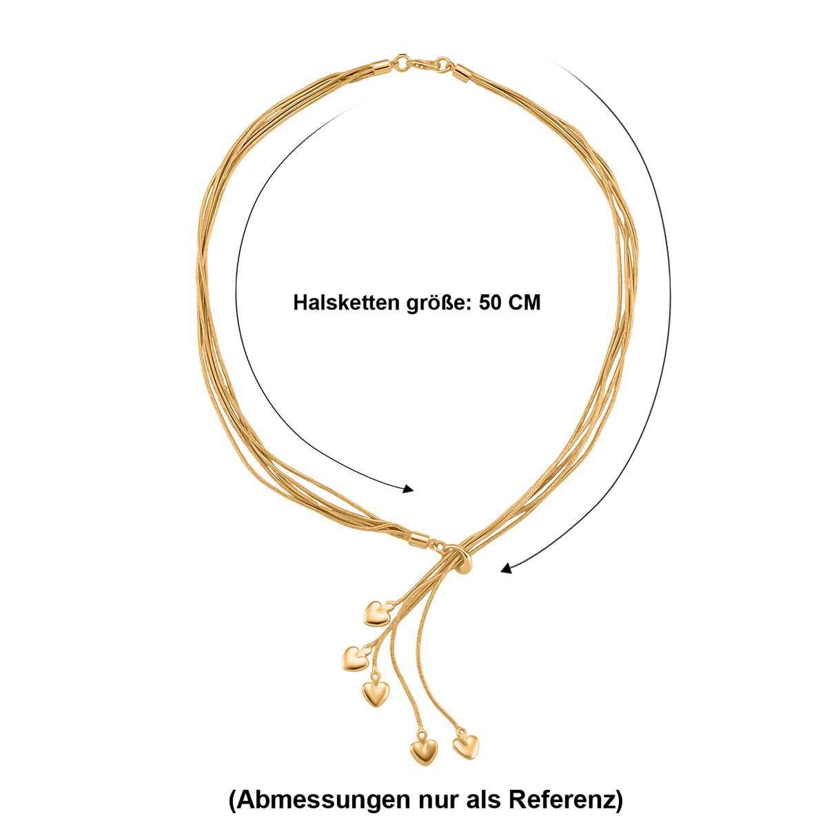 Lariat-Halskette mit Herz-Charms, nickelfreies Messing , ca. 50 cm