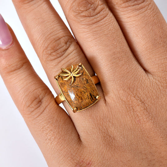 EVER TRUE - Skript Stein Ring, Nickelfreies Messing goldfarben, (Größe 19.00) ca. 11.77 ct