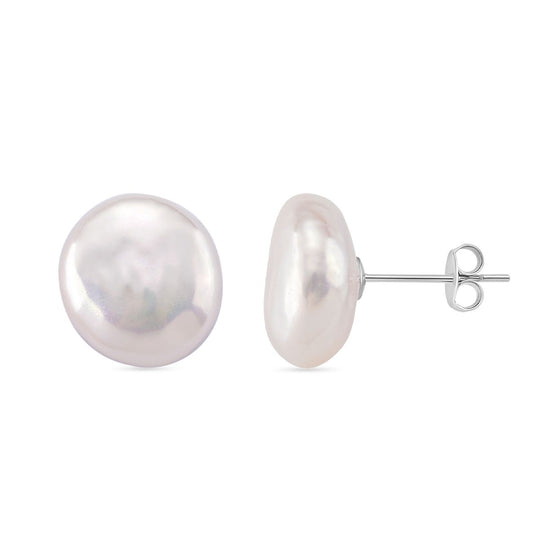 Mehrfarbige Keshi Perle (9-11mm) Münz Ohrstecker, 925 Silber rhodiniert