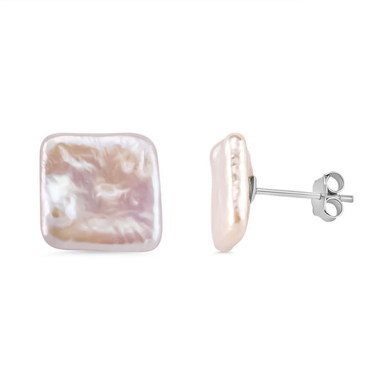 Keshi Perle Rechteck Ohrstecker, 925 Silber rhodiniert