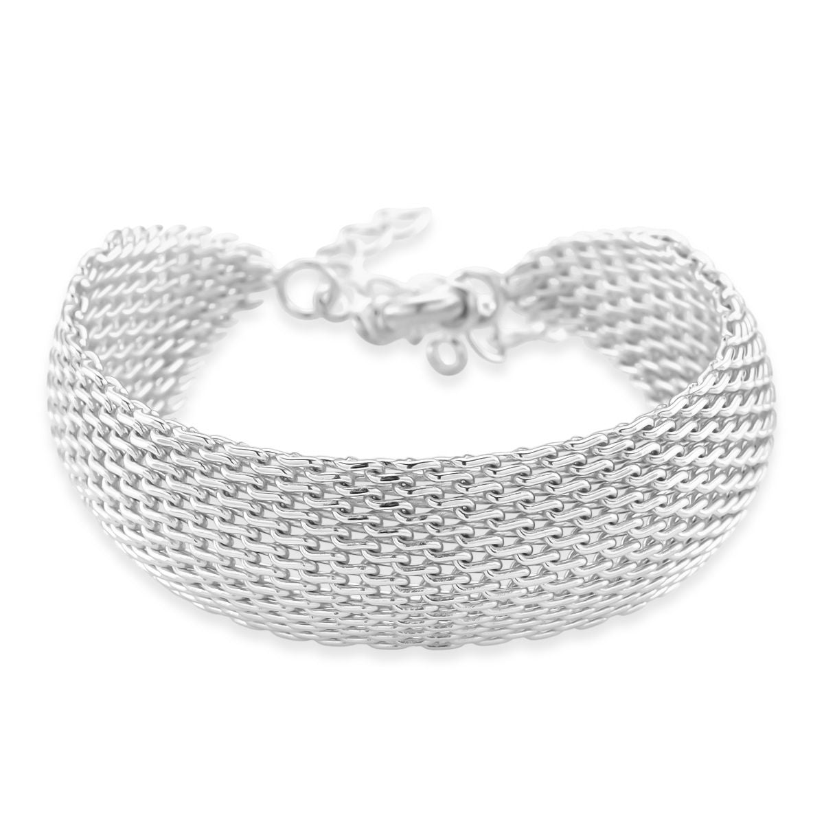 Cuff-Armband im Mesh-Design, Nickelfreies Messing, ca. 19 cm mit 5 cm extender, Silberfarben