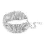 Cuff-Armband im Mesh-Design, Nickelfreies Messing, ca. 19 cm mit 5 cm extender, Silberfarben