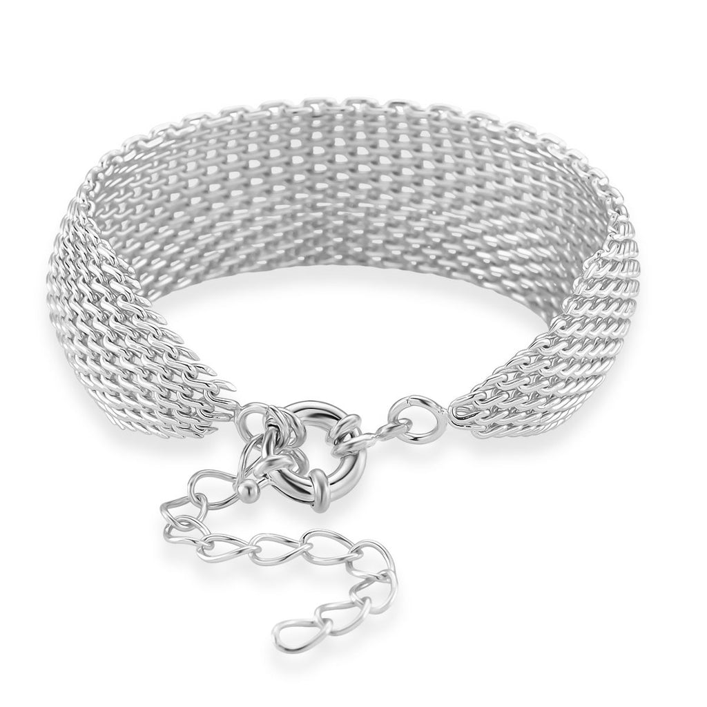Cuff-Armband im Mesh-Design, Nickelfreies Messing, ca. 19 cm mit 5 cm extender, Silberfarben