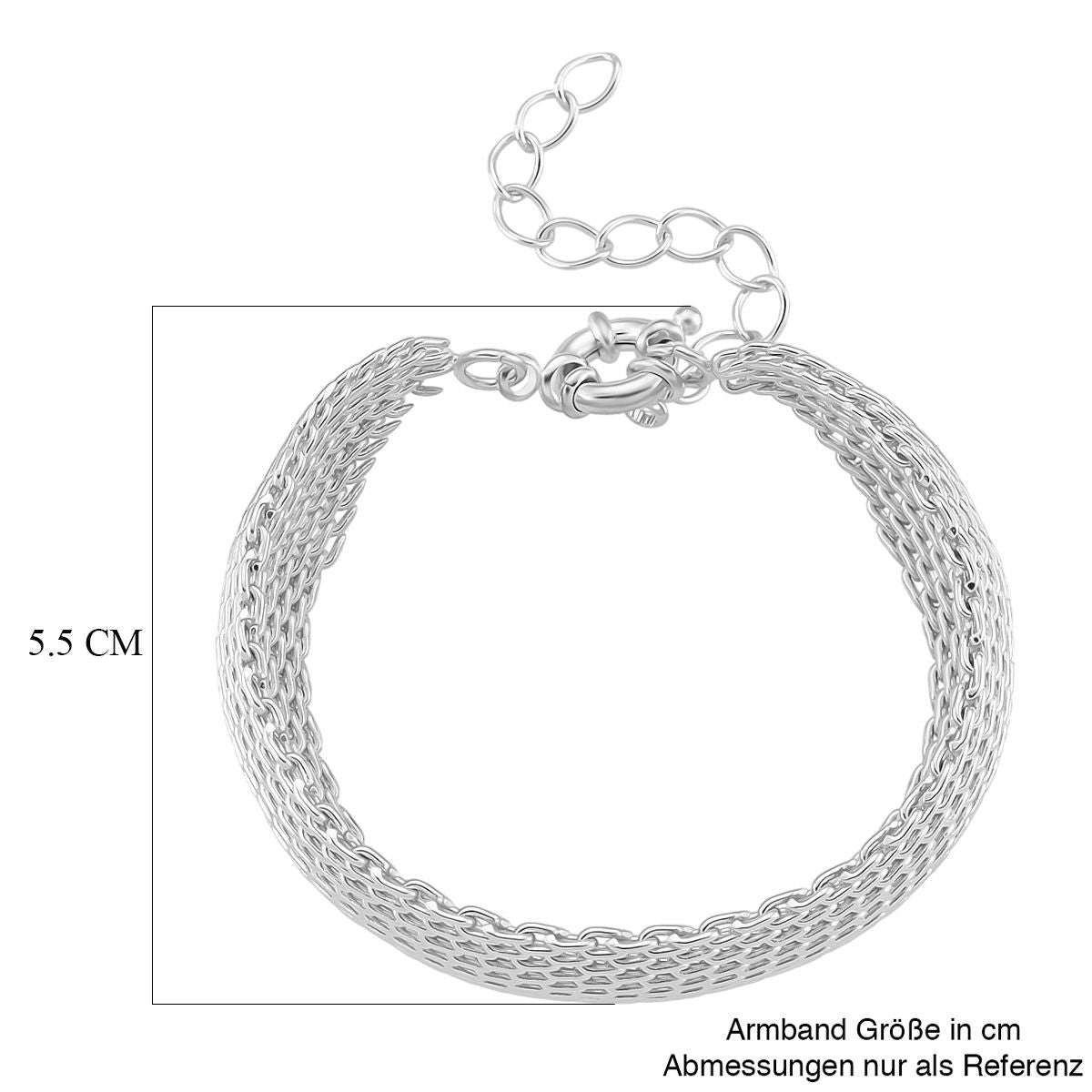 Cuff-Armband im Mesh-Design, Nickelfreies Messing, ca. 19 cm mit 5 cm extender, Silberfarben