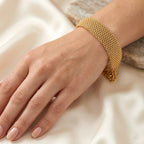 Cuff-Armband im Mesh-Design, Nickelfreies Messing, ca. 19 cm mit 5 cm extender, Goldfarben