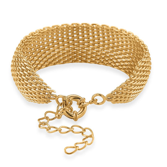 Cuff-Armband im Mesh-Design, Nickelfreies Messing, ca. 19 cm mit 5 cm extender, Goldfarben