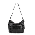 Echtleder Schultertasche mit Fronttasche, 28,5x9x25cm, Schwarz