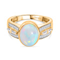 Natürlicher, äthiopischer Welo Opal, Moissanit Ring 925 Silber 750 Gelbgold Vermeil (Größe 17.00) ca. 2,34 ct