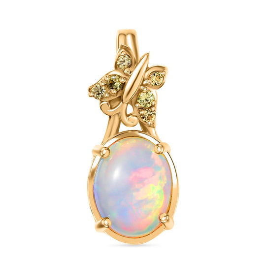 AA Natürlicher, äthiopischer Welo Opal, Tsavorite Granat Anhänger 925 Silber vergoldet ca. 1.40 ct
