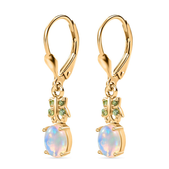 Natürlicher, äthiopischer Welo Opal, Tsavorite Granat Ohrringe 925 Silber vergoldet ca. 1.24 ct
