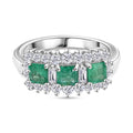 Smaragd, Moissanit Ring 925 Silber rhodiniert (Größe 17.00) ca. 1,62 ct