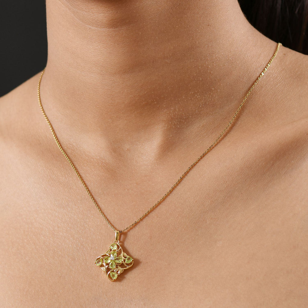 Peridot, Weißer Zirkon Anhänger 925 Silber vergoldet ca. 1.30 ct