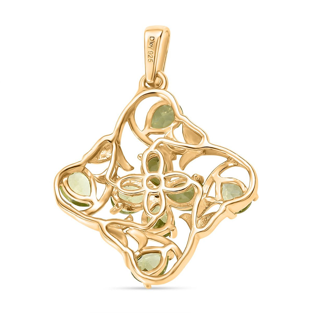 Peridot, Weißer Zirkon Anhänger 925 Silber vergoldet ca. 1.30 ct