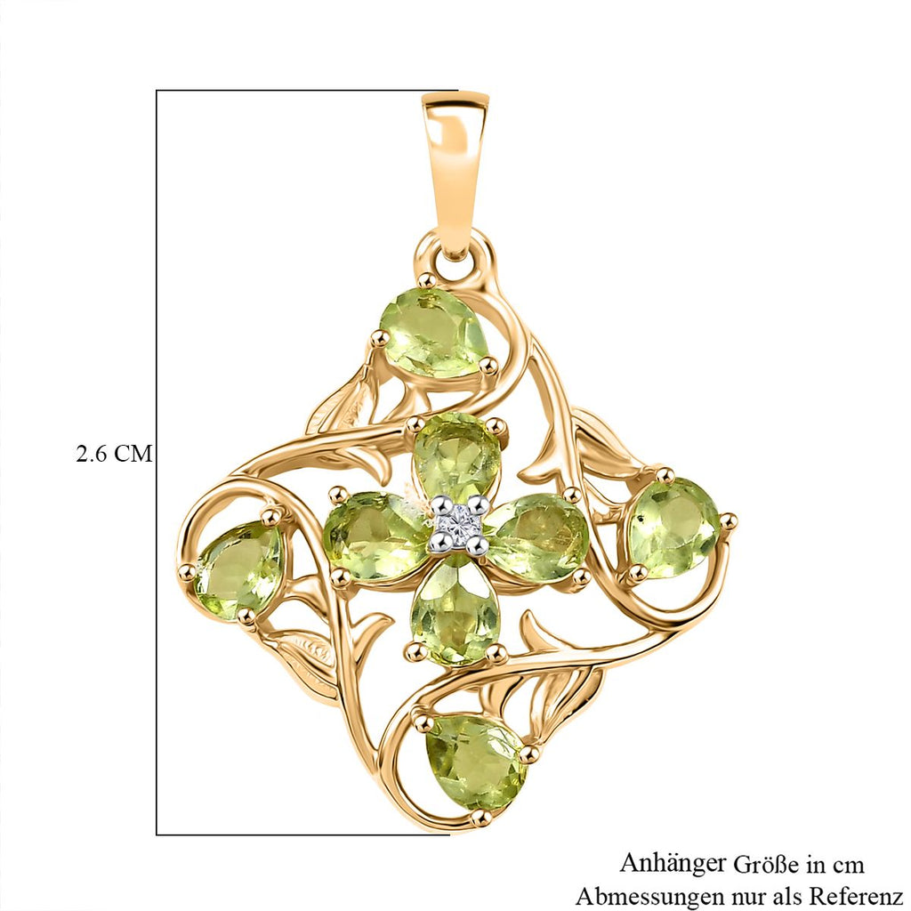 Peridot, Weißer Zirkon Anhänger 925 Silber vergoldet ca. 1.30 ct