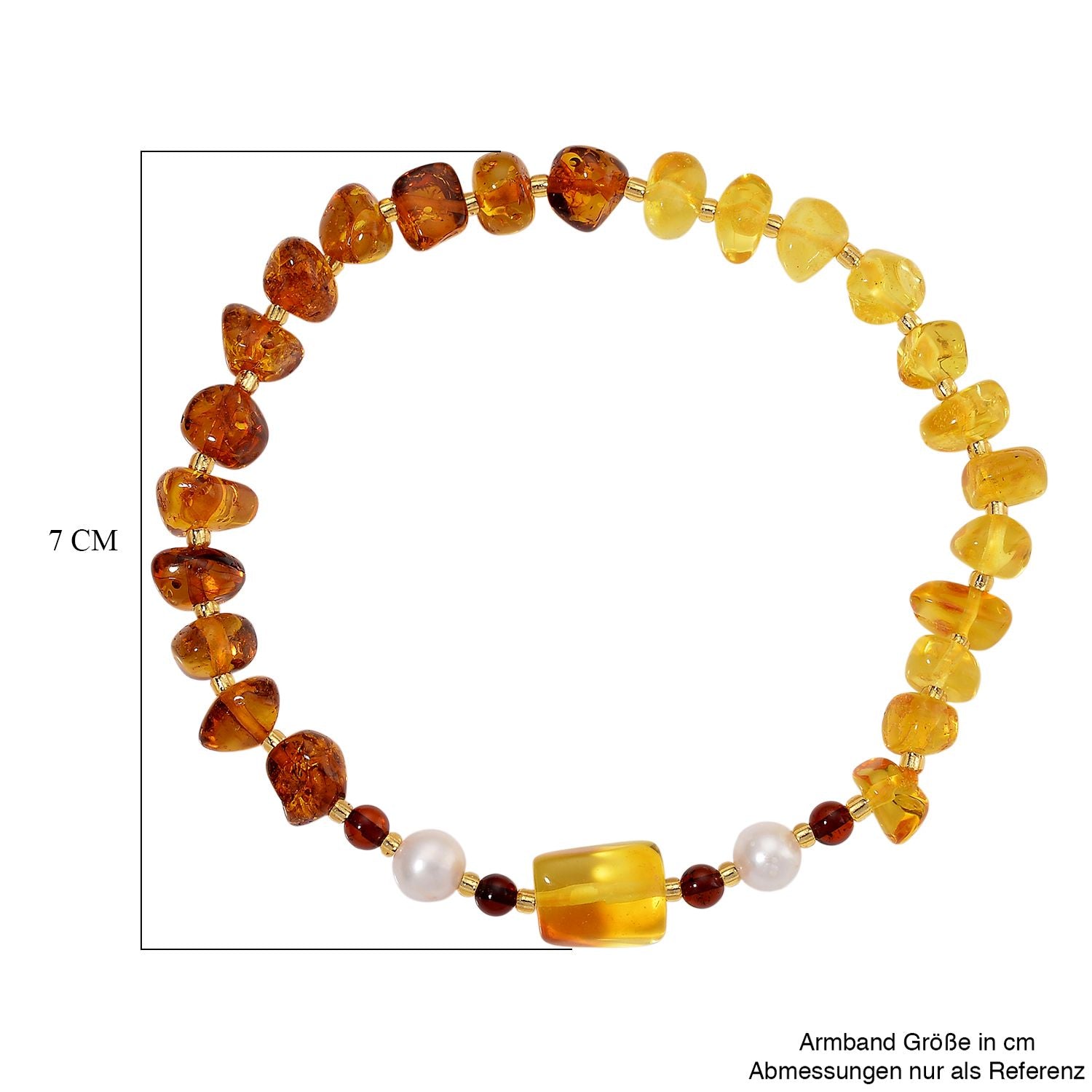 Weiße Süßwasser Perle (7 mm), Mehrfarbiger Bernstein Armband, Flexibel