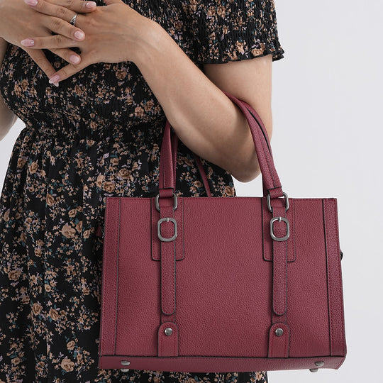 Crossbody-Tasche aus Echtleder mit Zierschnallen, 32x13x21 cm, Braun