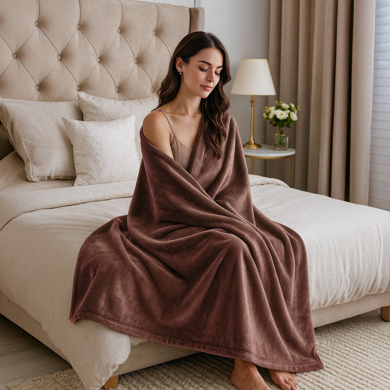 Luxuriöse Mikroflanell-Decke, 550 GSM, Superweich und Kuschelig, 150 x 200 cm, Schokobraun